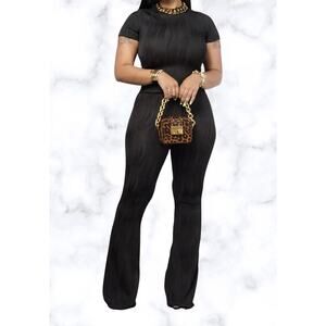 Women’s 2 Piece Set Wavy Textured Top & Wide Leg Pants Set size Large